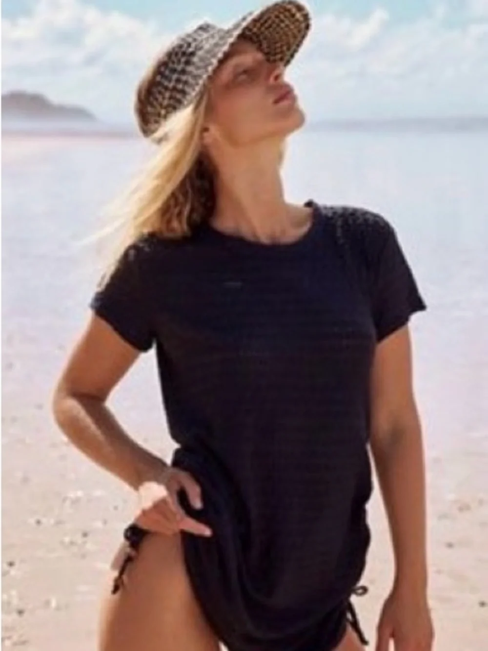 Free People Island Hopper Speckled Straw Visor - Black and Natural